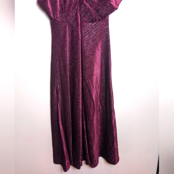 Plum Purple Shimmery Velvet Formal Dolman Sleeve Midi Dress Size 4 - Picture 7 of 11